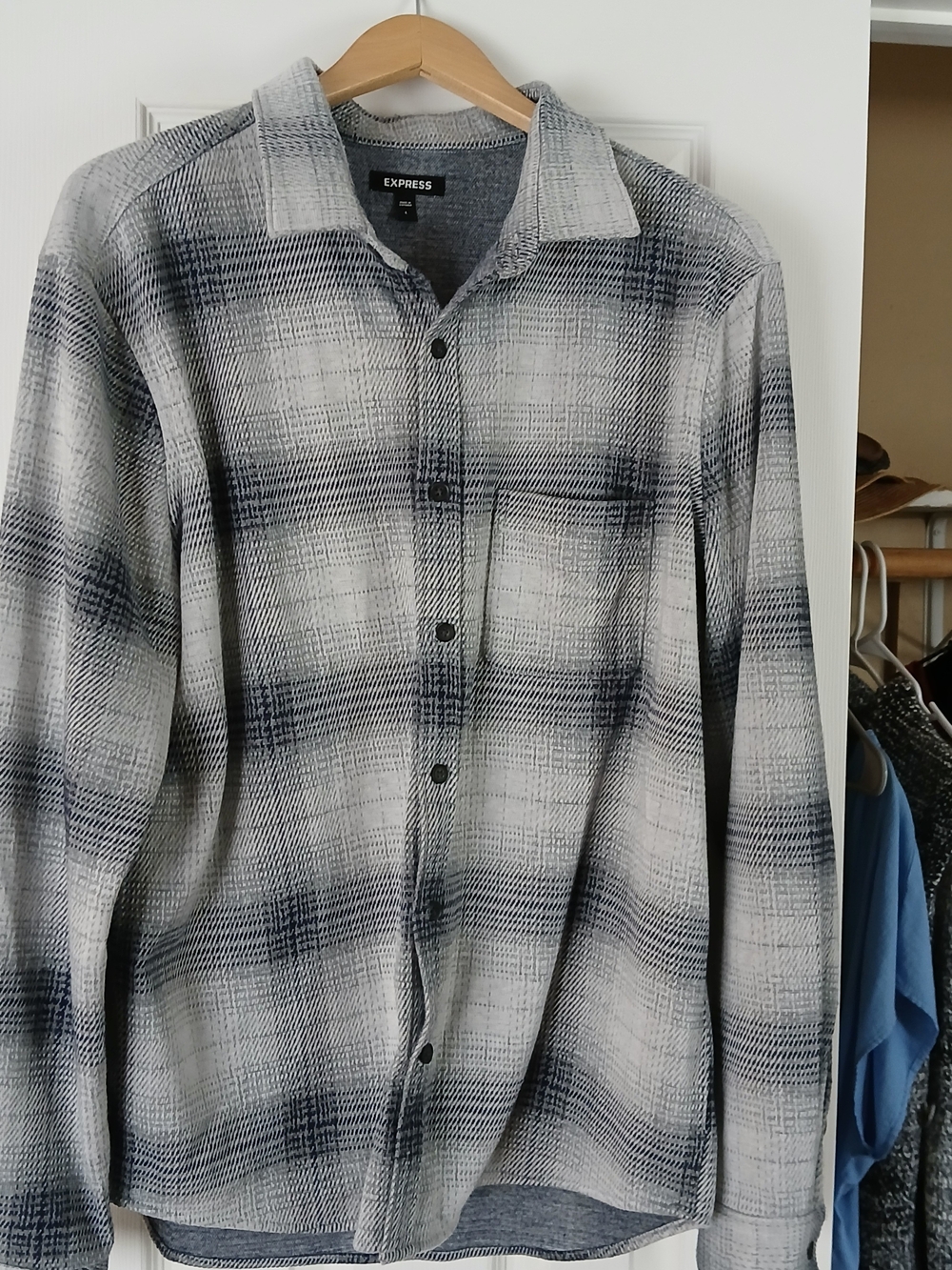 Express Men's Black and White Plaid Button-Down Shirt